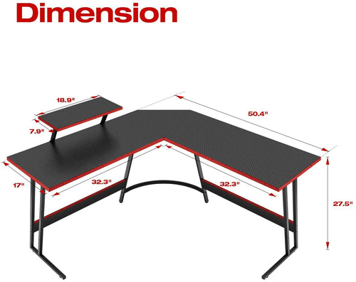 L-förmiger Gaming-Schreibtisch mit Monitorerhöhung – 51 Zoll Eckschreibtisch