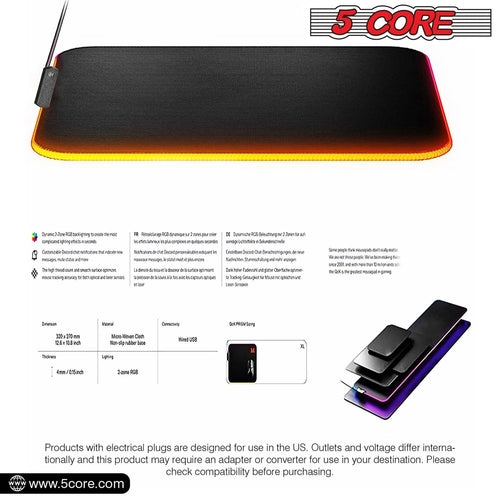 5Core RGB Gaming Mouse Pad - 12 Lighting Effects for Your Gaming Setup