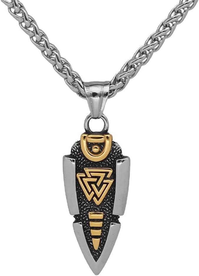 Nordische Mythologie Odins Speer Halskette – Gungnir Pfeilspitzen Anhänger Aus Edelstahl Für Herren – Vintage Mittelalterliches Valknut Symbol Amulett Isländischer Schmuck