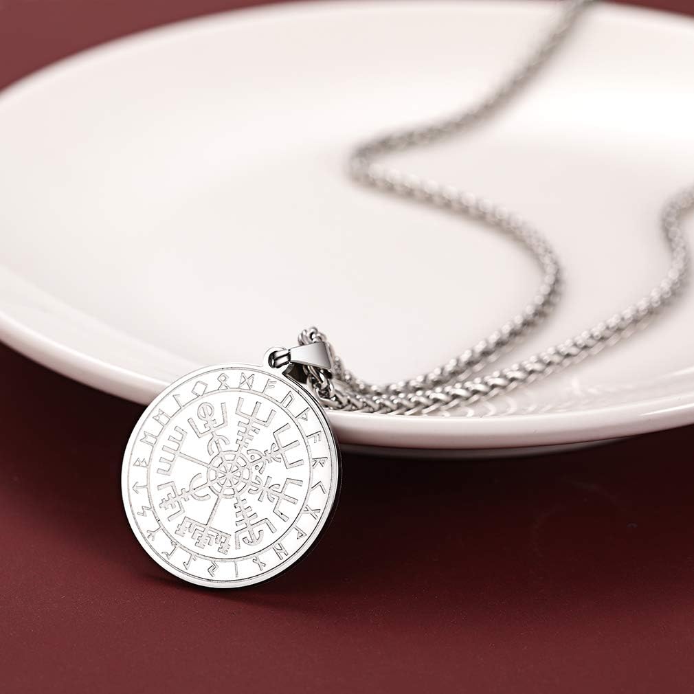 FaithHeart Wikingerhalskette für Herren, Vegvisir-Kompass, Edelstahl, Kette 55 + 5 cm, nordischer Mythologie-Schmuck