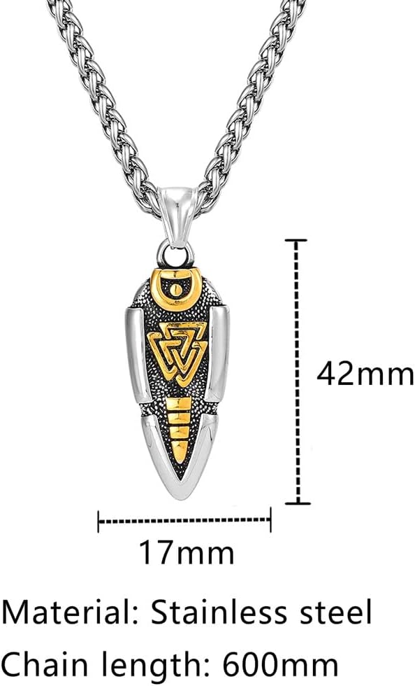 Nordische Mythologie Odins Speer Halskette – Gungnir Pfeilspitzen Anhänger Aus Edelstahl Für Herren – Vintage Mittelalterliches Valknut Symbol Amulett Isländischer Schmuck