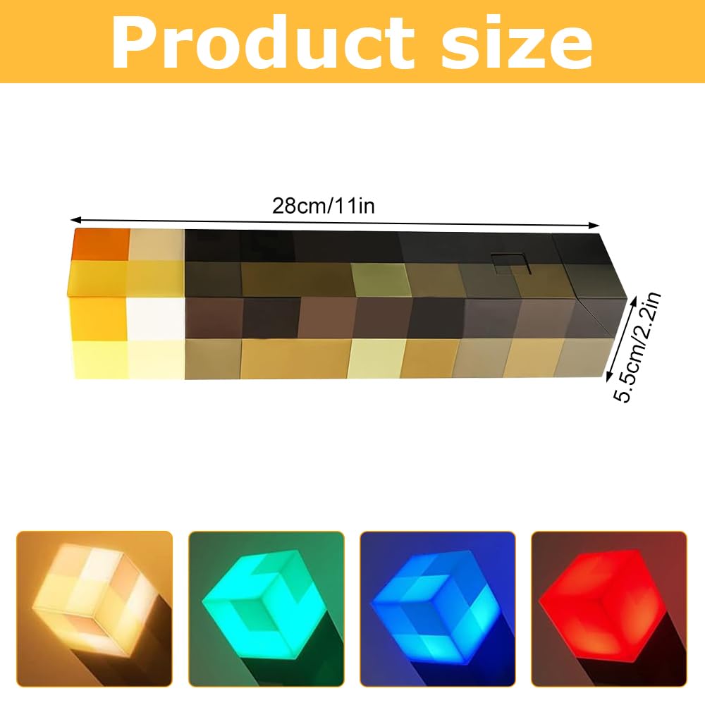 4 Farben Wall Fackel Nachtlicht, 28cm Lampe Fackel Wandlampe, Lampe Fackel beleuchtung mit Sound und Haken, USB wiederaufladbar für 3D Kinderzimmer Gaming Room, Decoration