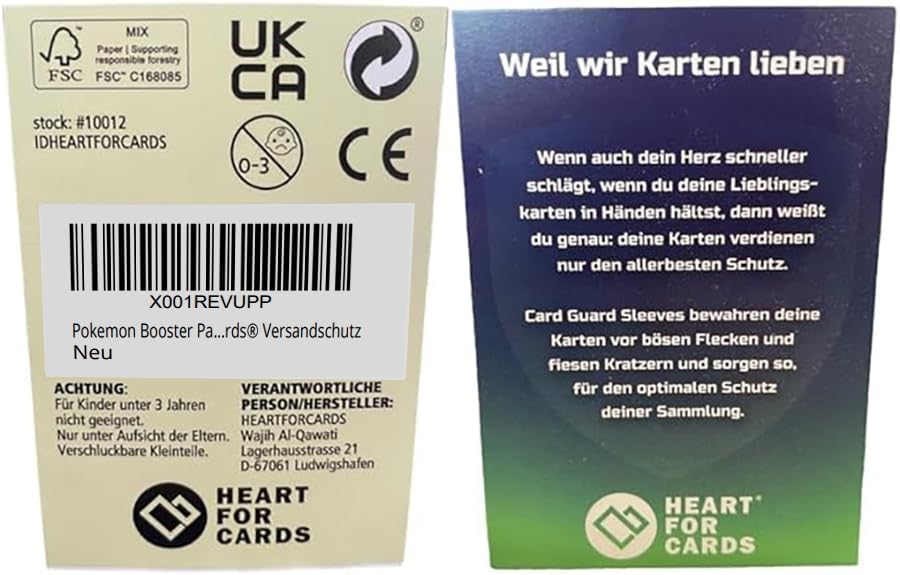 Heartforcards Shipping Protection compatible with Booster Packs + 3 PKM German Packs Original Mystery Trading Cards