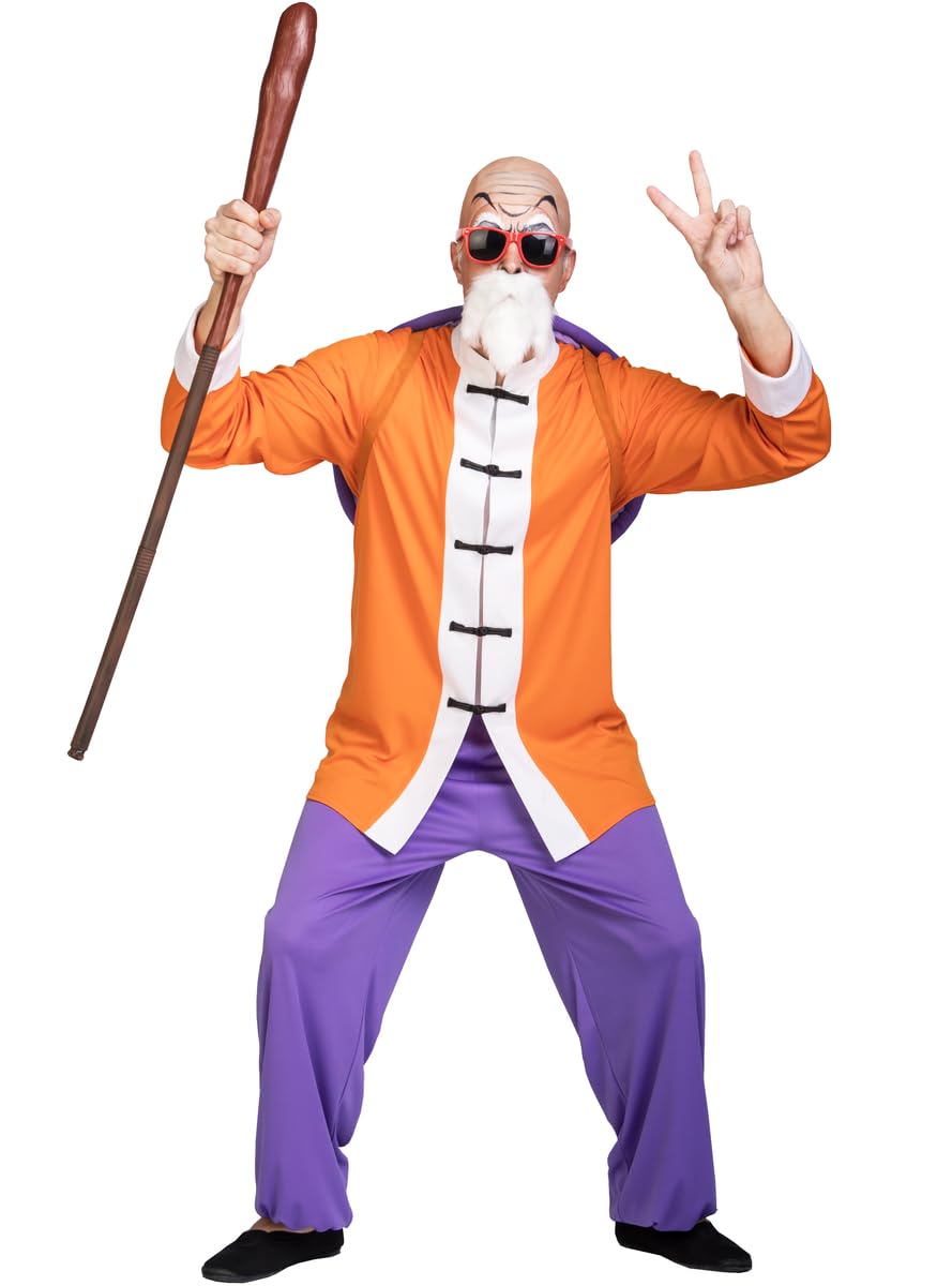Funidelia Offizielles Meister Roshi Kostüm - Dragon Ball für Herren, Hose, Jacke, Rucksack, Schnurrbart mit Bart, Brille und Glatze - Outfit für Erwachsene für Partys, Karneval und Halloween