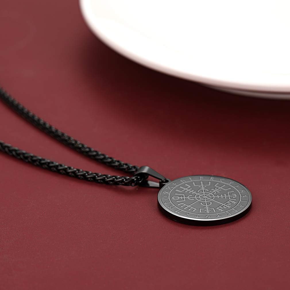 FaithHeart Wikingerhalskette für Herren, Vegvisir-Kompass, Edelstahl, Kette 55 + 5 cm, nordischer Mythologie-Schmuck