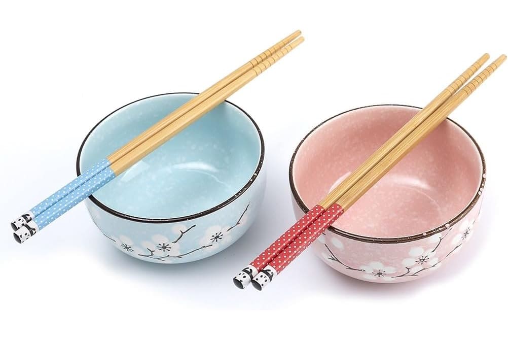 Lachineuse - 2er Set Maneki Neko-Schalen – Müslischalen, Reisschüsseln, Suppenschalen – Japanisches Geschirr aus Porzellan – Geschenckset mit Essstäbchen – Katze Glücksbringer – Japan China Kawai Deko