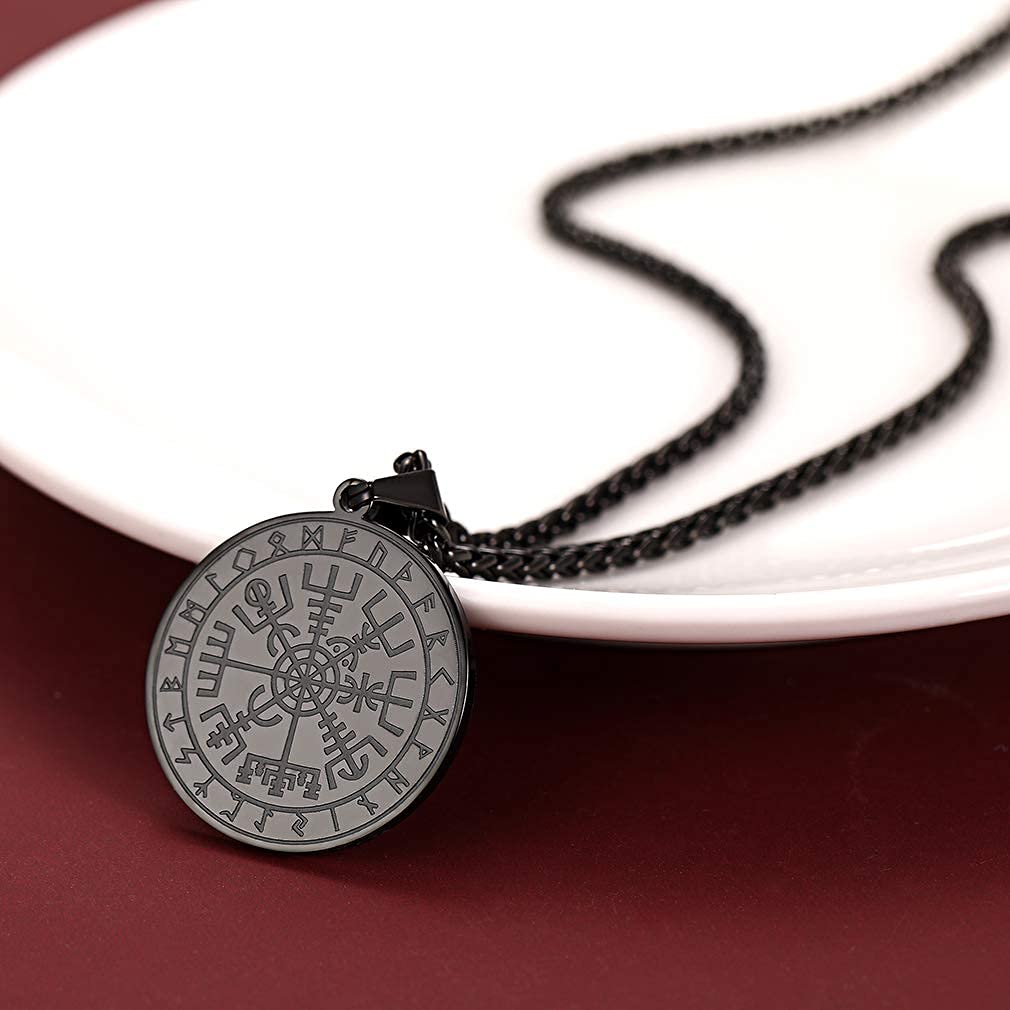 FaithHeart Wikingerhalskette für Herren, Vegvisir-Kompass, Edelstahl, Kette 55 + 5 cm, nordischer Mythologie-Schmuck