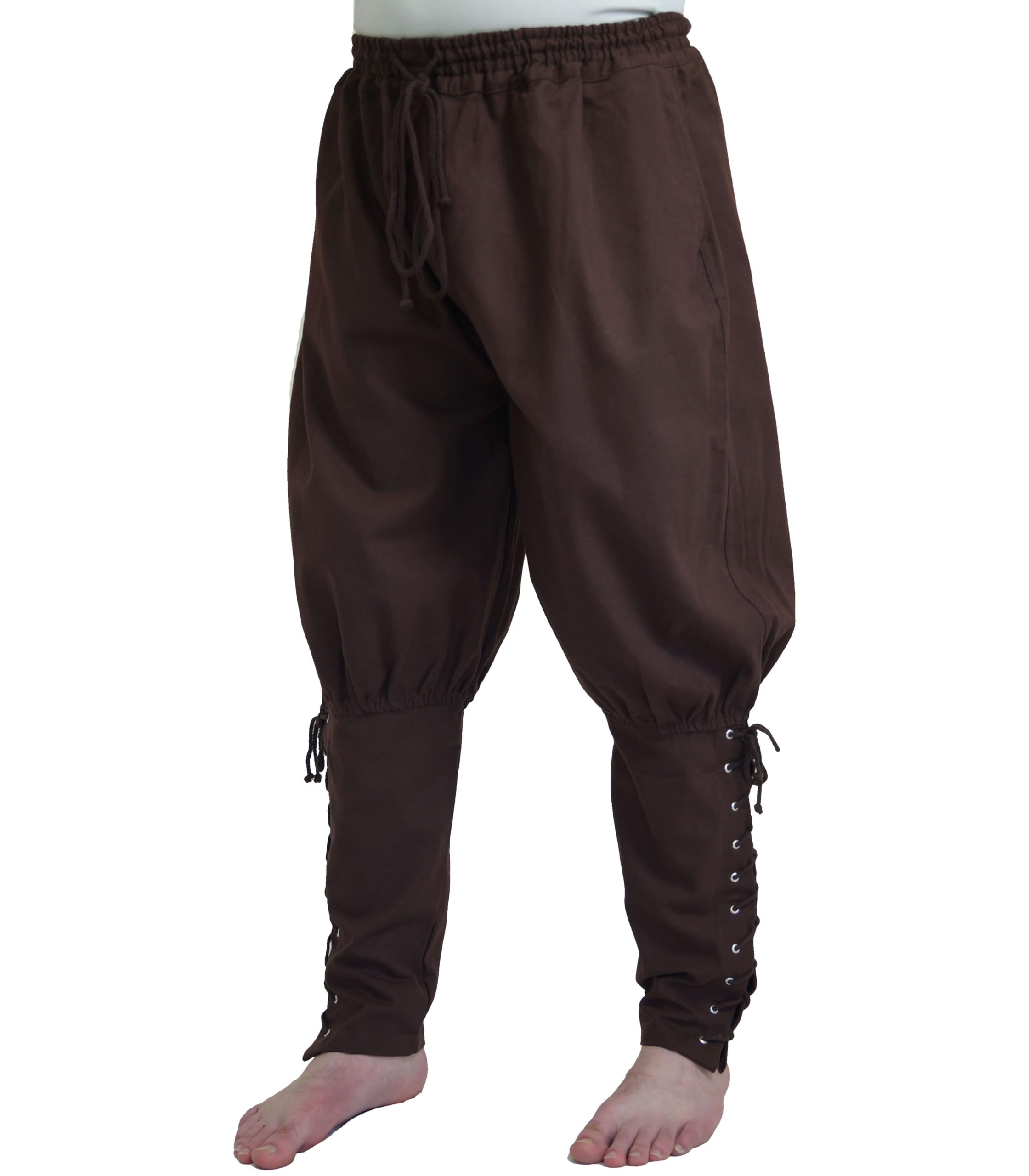 MAYLYNN Mittelalter Hose mit Taschen und Schnürung Wikinger Kelte, schwarz, Größe:L