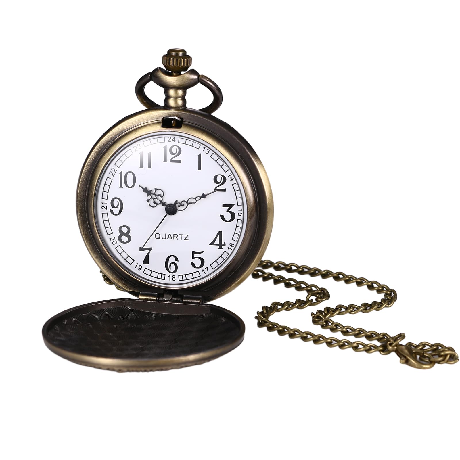 JewelryWe Taschenuhr Herren Damen Vintage: Retro Analog Quarz Kettenuhr Uhr Umhängeuhr mit Halskette Kette Pocket Watch Bronze Unisex Geschenk