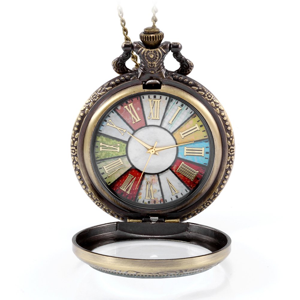 JewelryWe Taschenuhr Herren Damen Vintage: Retro Analog Quarz Kettenuhr Uhr Umhängeuhr mit Halskette Kette Pocket Watch Bronze Unisex Geschenk
