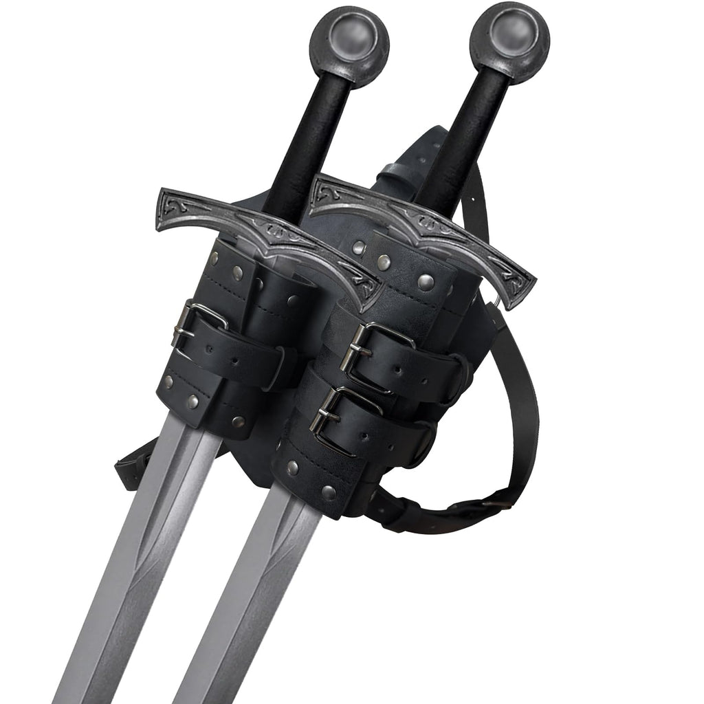 HiiFeuer Mittelalter Kunstleder Doppeltes Rückenschwert Frosch, Vintage Mercenary Verstellbares Schwertholster, Mittelalter Fantasy Rückenschwert Holster für LARP Kostüm