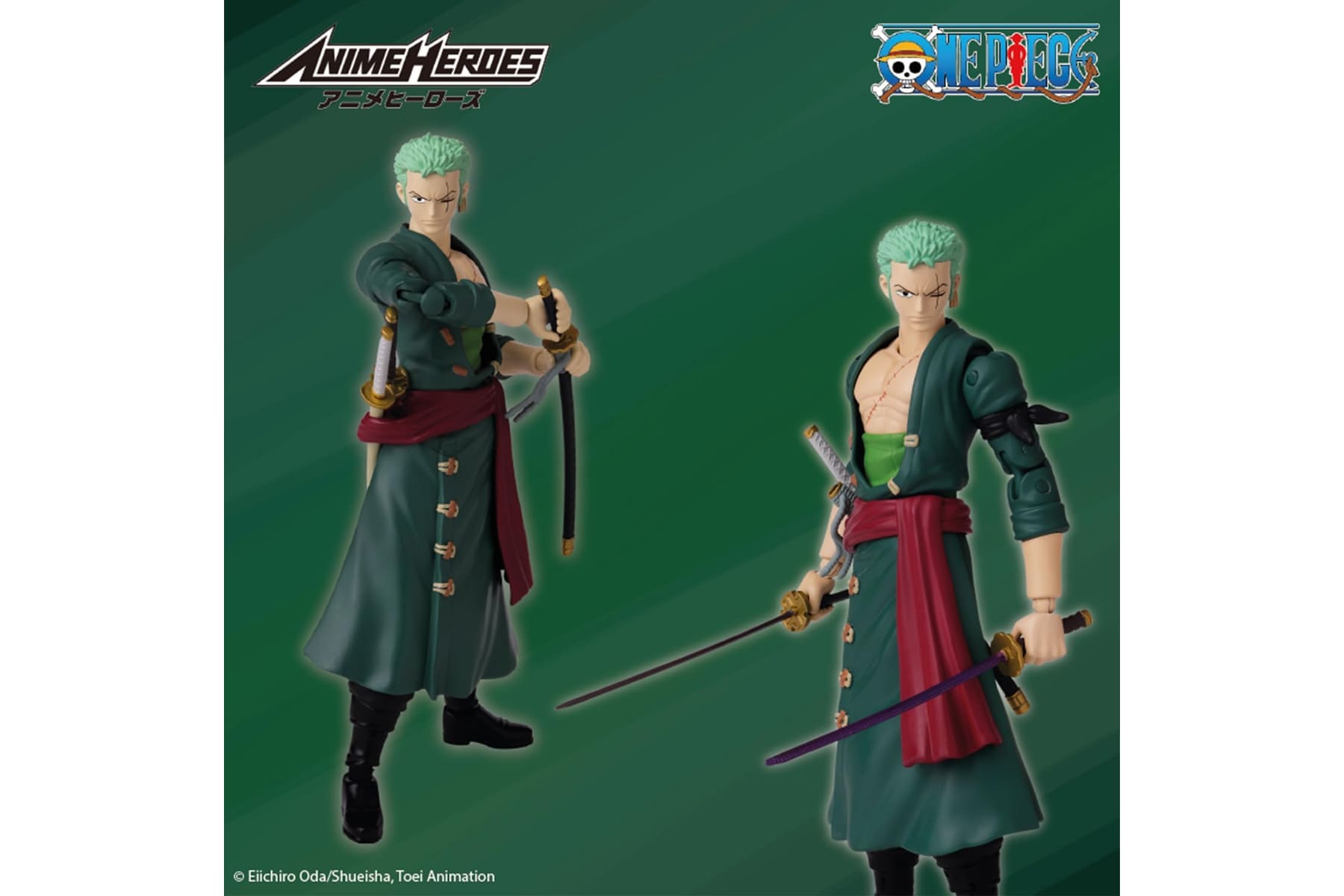BANDAI – Anime Heroes – One Piece Figur – Lorenor Zorro 17 cm Three Sword Style – Offizielle Lizenz One Piece – Bewegliche Manga Figur Zorro 3 Schwerter – Spielzeug für Kinder ab 4 Jahren – 37052