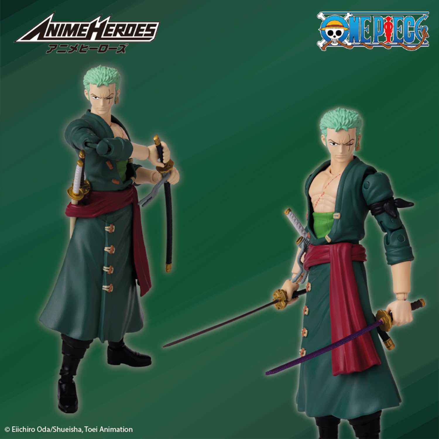 BANDAI – Anime Heroes – One Piece Figur – Lorenor Zorro 17 cm Three Sword Style – Offizielle Lizenz One Piece – Bewegliche Manga Figur Zorro 3 Schwerter – Spielzeug für Kinder ab 4 Jahren – 37052