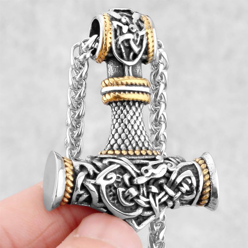 Thor Hammer Anhänger, Wikinger Kette für Herren, Keltischer Knoten, 60cm Kette