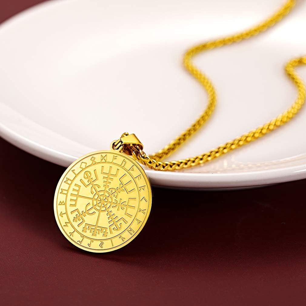 FaithHeart Wikingerhalskette für Herren, Vegvisir-Kompass, Edelstahl, Kette 55 + 5 cm, nordischer Mythologie-Schmuck