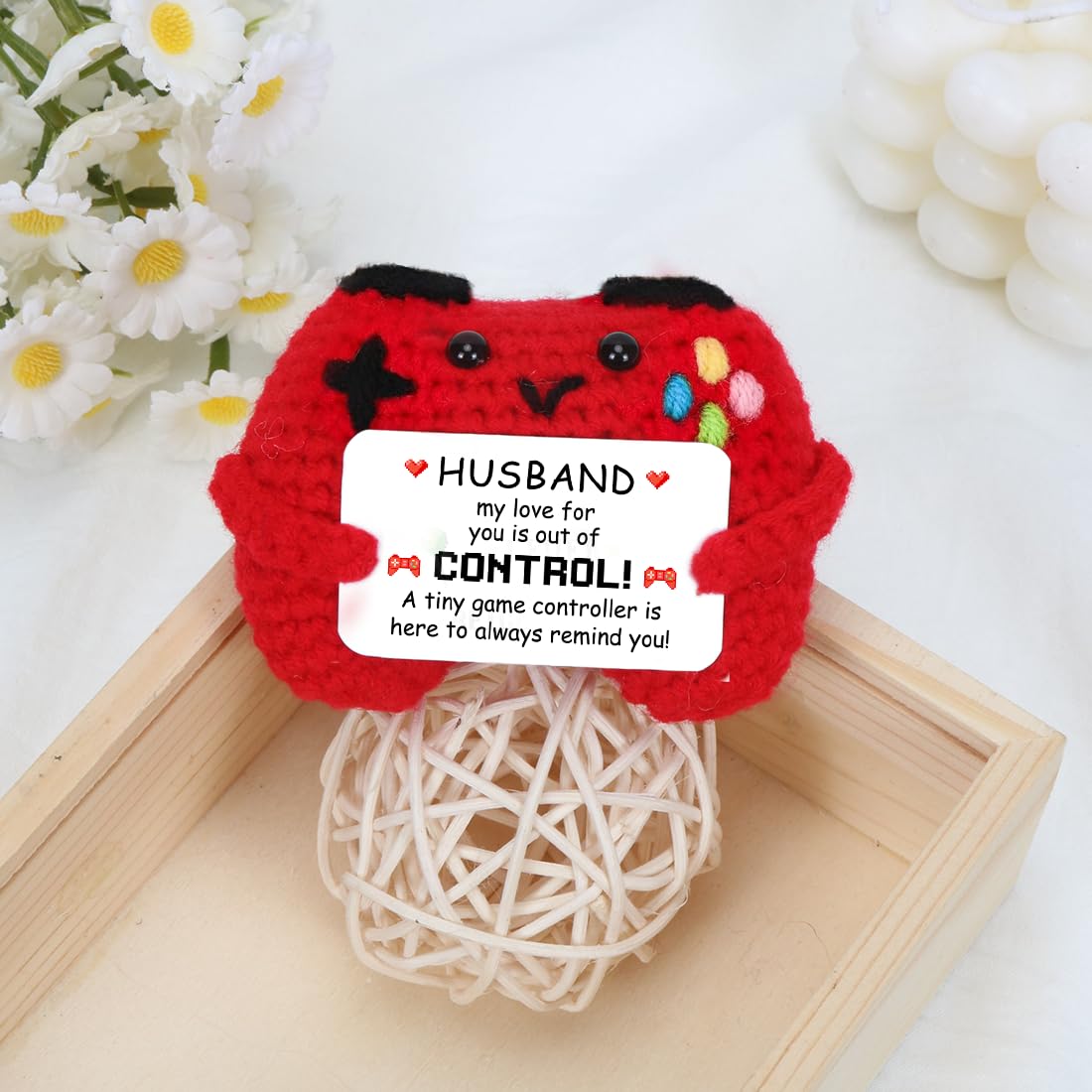 HUKUMA Gehäkelter Gamecontroller, EIN Gamer altert Nicht er levelt, Geschenk zum Geburtstag für Zocker, Pocket Hug Positive Plüsch,Lustige Kleines Geburtstagsgeschenk für Jungen, Nerds und Mädchen