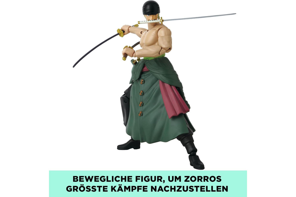 BANDAI – Anime Heroes – One Piece Figur – Lorenor Zorro 17 cm Three Sword Style – Offizielle Lizenz One Piece – Bewegliche Manga Figur Zorro 3 Schwerter – Spielzeug für Kinder ab 4 Jahren – 37052
