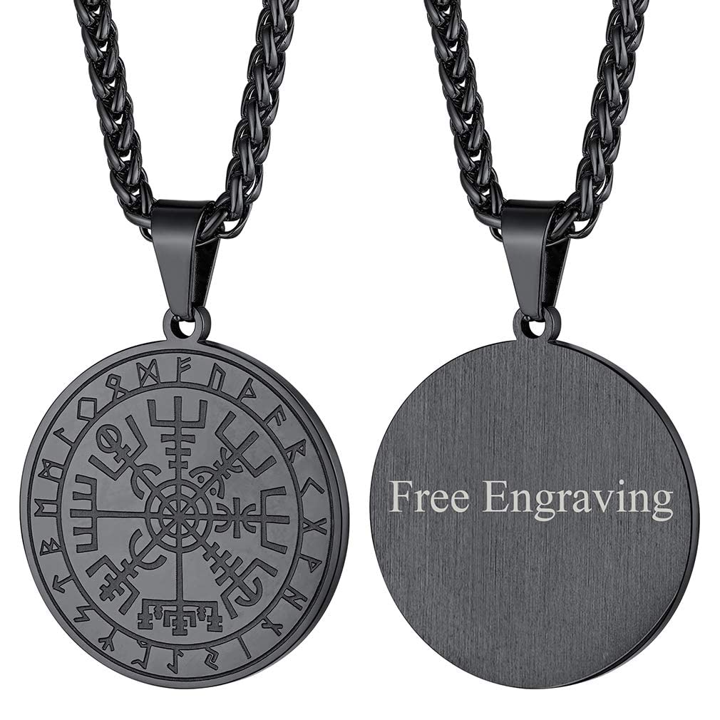 FaithHeart Wikingerhalskette für Herren, Vegvisir-Kompass, Edelstahl, Kette 55 + 5 cm, nordischer Mythologie-Schmuck