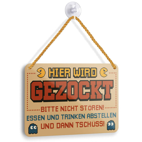 Blechschild Hier Wird Gezockt - Gaming Zimmer Deko - Zocker Zubehör - Coole Sachen für Teenager Jungs - Geschenk Geburtstagsgeschenk Weihnachtsgeschenke für Jugendliche Gamer - 18x12cm (zocken 1)
