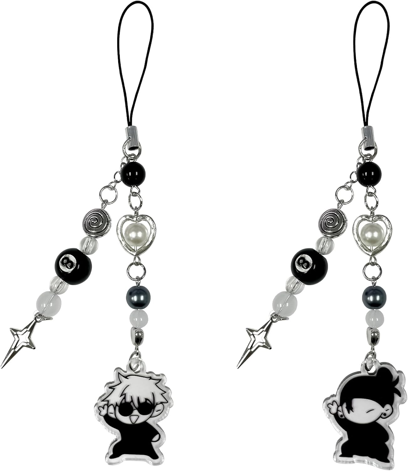 Jujjutsu Kaiisen Schlüsselanhänger, 2 Stück Gojo Satoru Schlüssel Anhänger | Keychain, Schlüsselbund, Anime Merch Accessoire für Schlüssel und Taschen, Schwarz-Weiß mit Sternanhänger