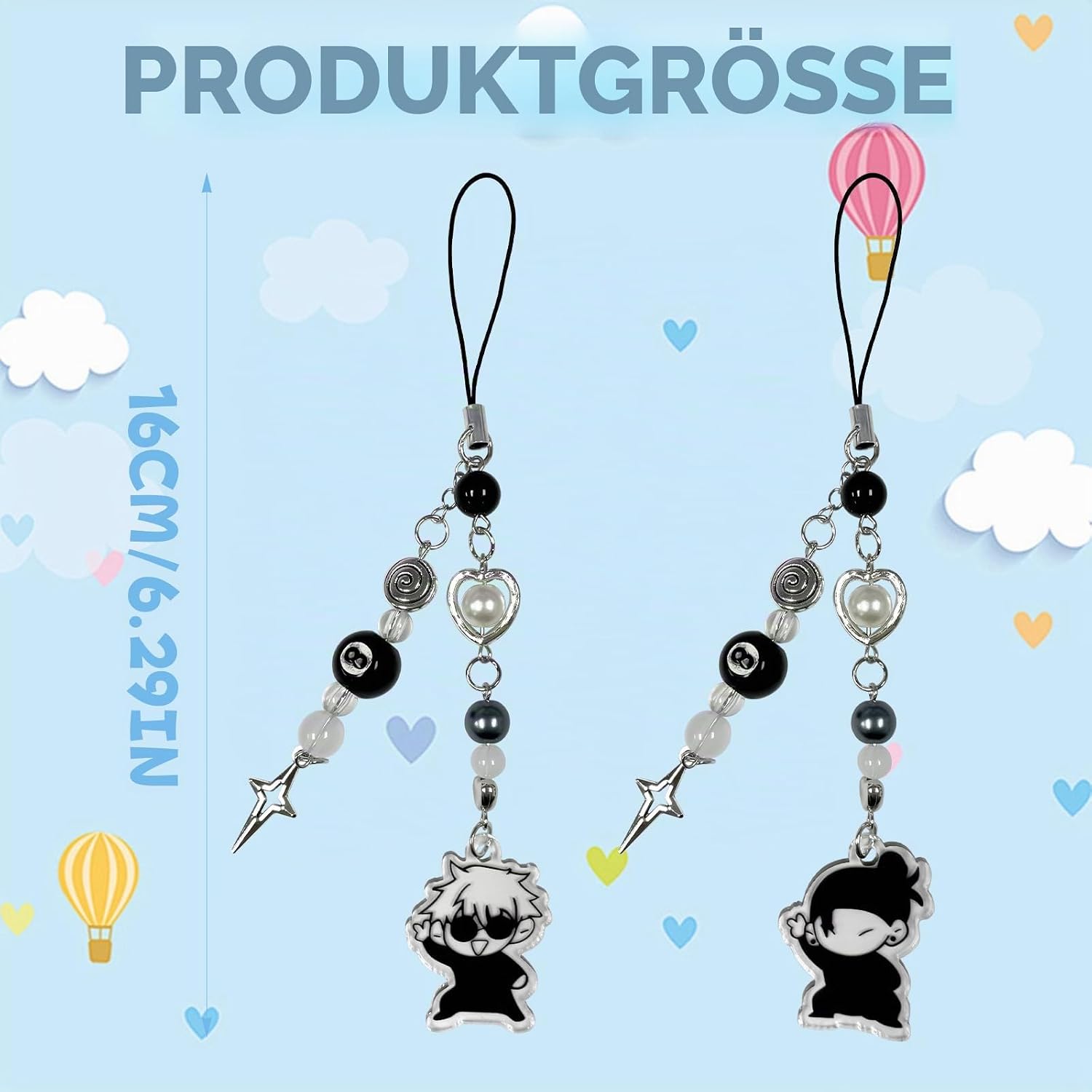 Jujjutsu Kaiisen Schlüsselanhänger, 2 Stück Gojo Satoru Schlüssel Anhänger | Keychain, Schlüsselbund, Anime Merch Accessoire für Schlüssel und Taschen, Schwarz-Weiß mit Sternanhänger
