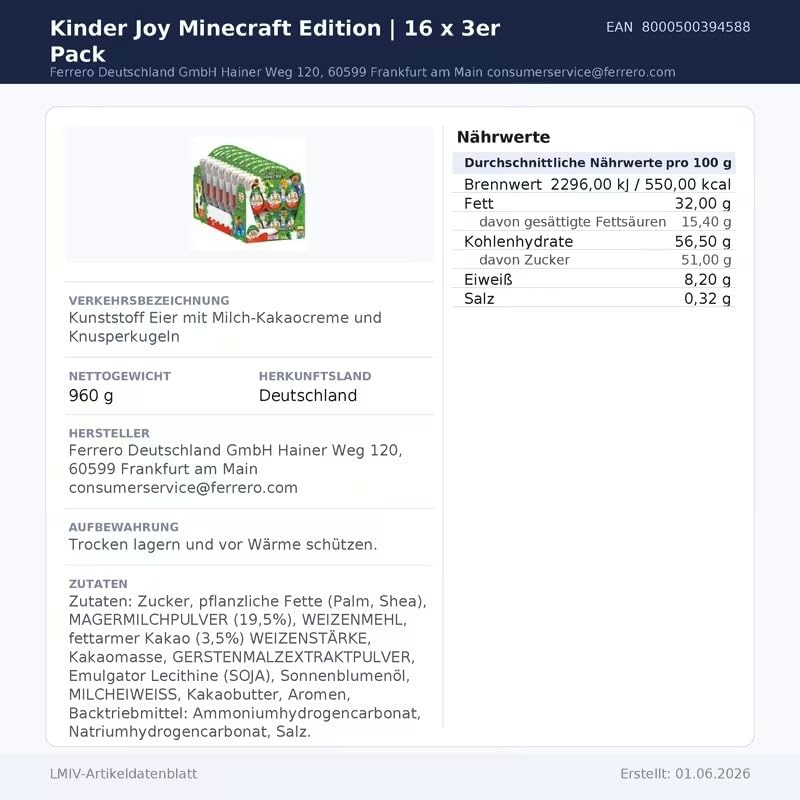 Kinder Minecraft Box – Geschenkbox mit 9 Kinder Joy Eiern, 2 x Kinder Schoko-Bons 200 g und gratis Figuren-Pappaufsteller