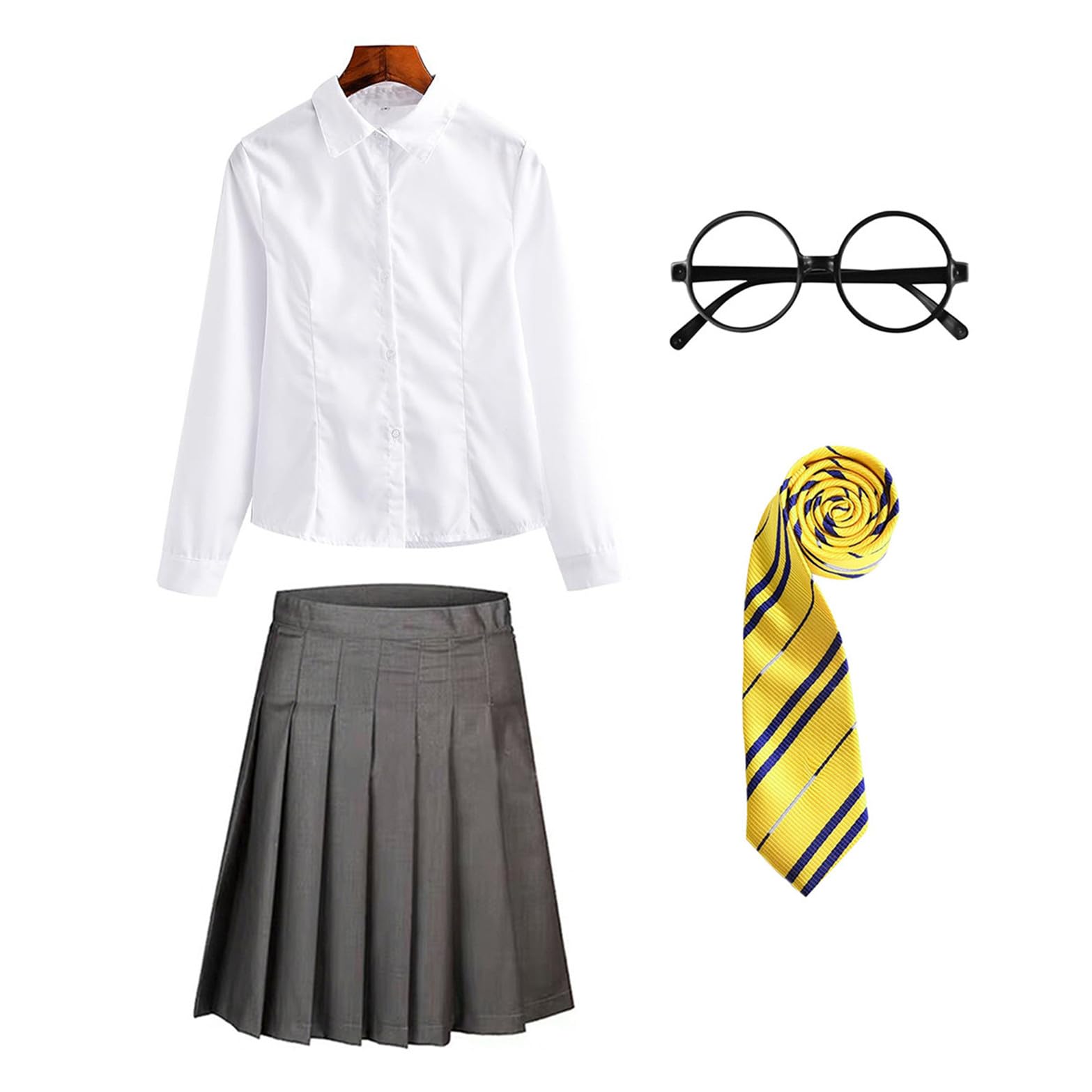 FStory&Winyee Zauberer Set Bluse Rock Weste Krawatte Brille Kostüm Zubehör für Kinder Erwachsene Zubehör Set Striped Tie Gestreifte Krawatte zum Karneval Fasching Halloween