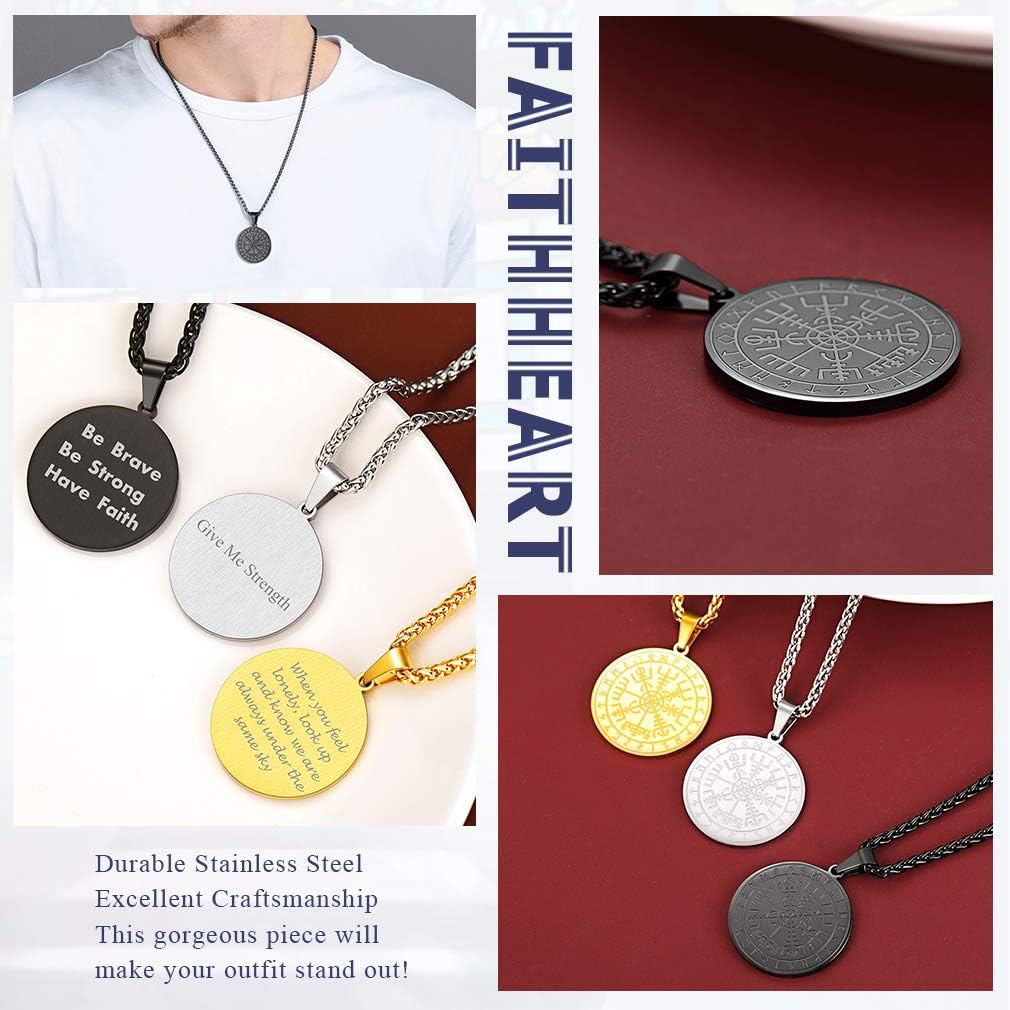 FaithHeart Wikingerhalskette für Herren, Vegvisir-Kompass, Edelstahl, Kette 55 + 5 cm, nordischer Mythologie-Schmuck