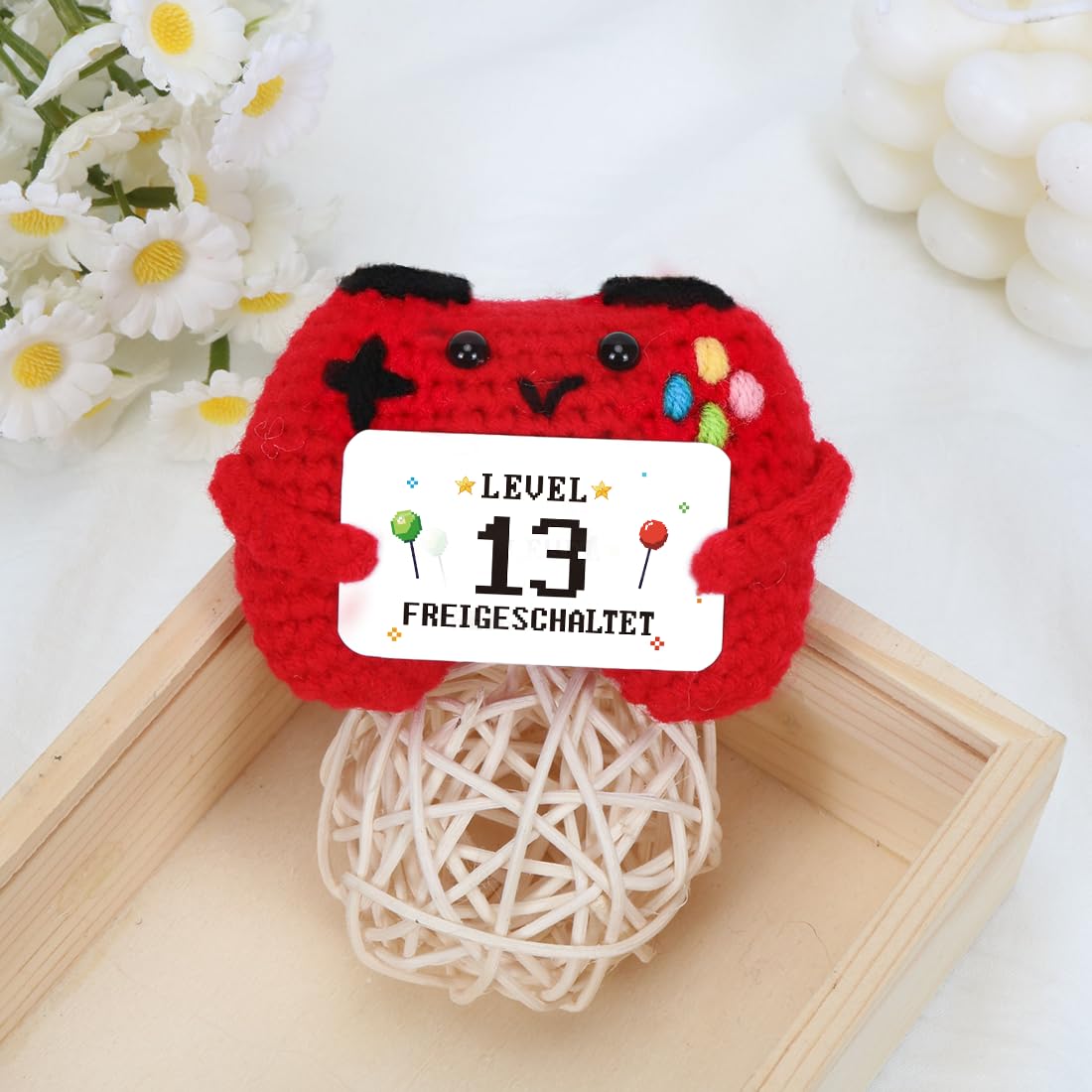 HUKUMA Gehäkelter Gamecontroller, EIN Gamer altert Nicht er levelt, Geschenk zum Geburtstag für Zocker, Pocket Hug Positive Plüsch,Lustige Kleines Geburtstagsgeschenk für Jungen, Nerds und Mädchen