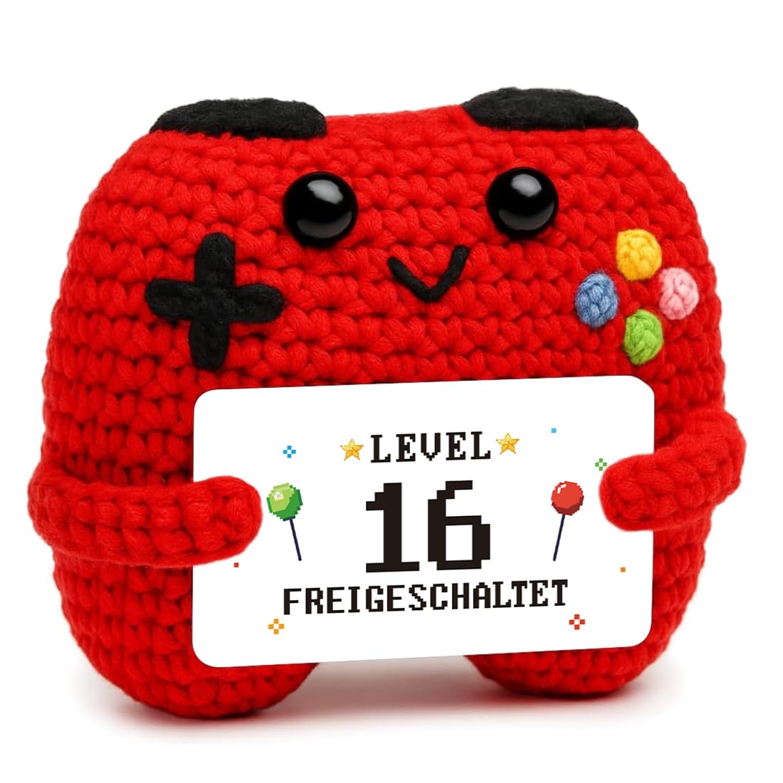 HUKUMA Gehäkelter Gamecontroller, EIN Gamer altert Nicht er levelt, Geschenk zum Geburtstag für Zocker, Pocket Hug Positive Plüsch,Lustige Kleines Geburtstagsgeschenk für Jungen, Nerds und Mädchen