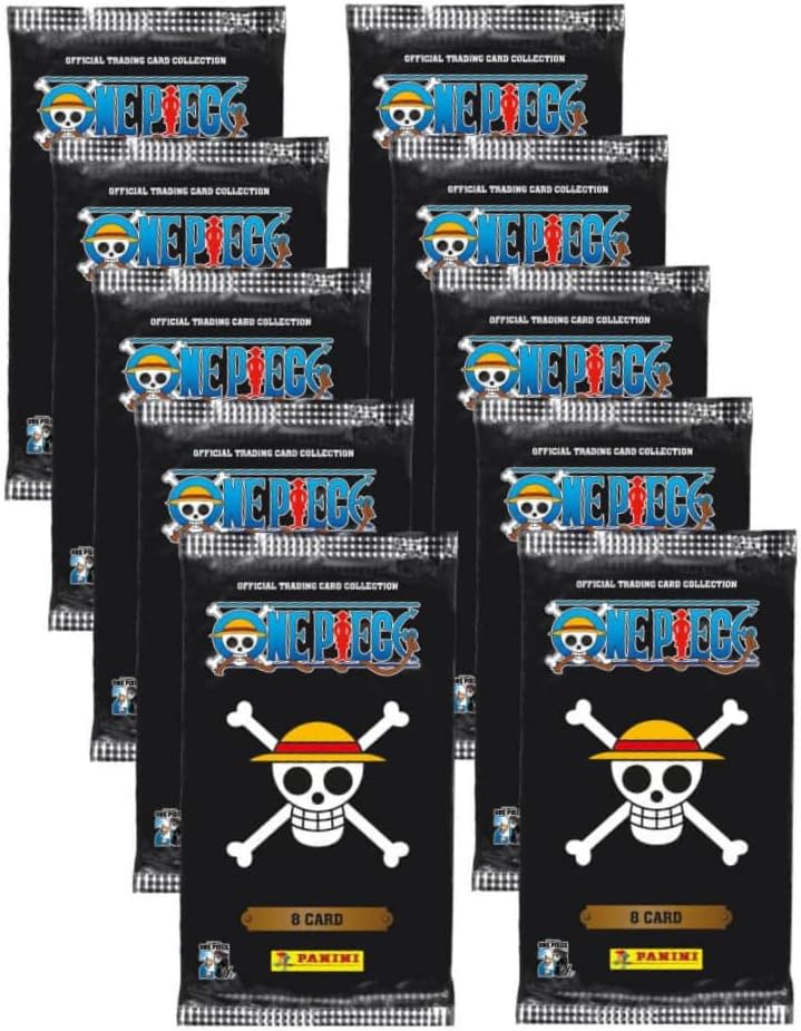 Panini One Piece 10 Booster Packs 25th Anniversary Trading Cards Flowpacks 80 Karten NEU und BB-Toy-Trades Toploader