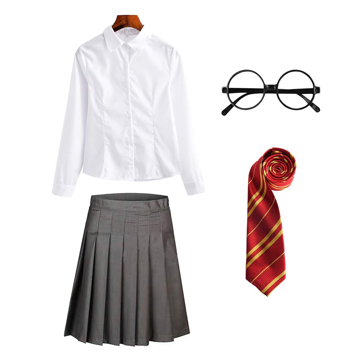 FStory&Winyee Zauberer Set Bluse Rock Weste Krawatte Brille Kostüm Zubehör für Kinder Erwachsene Zubehör Set Striped Tie Gestreifte Krawatte zum Karneval Fasching Halloween