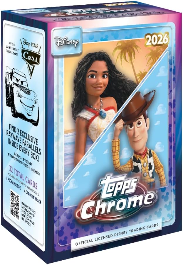 Topps 2026 Chrome® Disney - Value Box (4 Karten pro Packung, 8 Packungen pro Box Finde 2 exklusive Raywave-Parallelen im Inneren!)