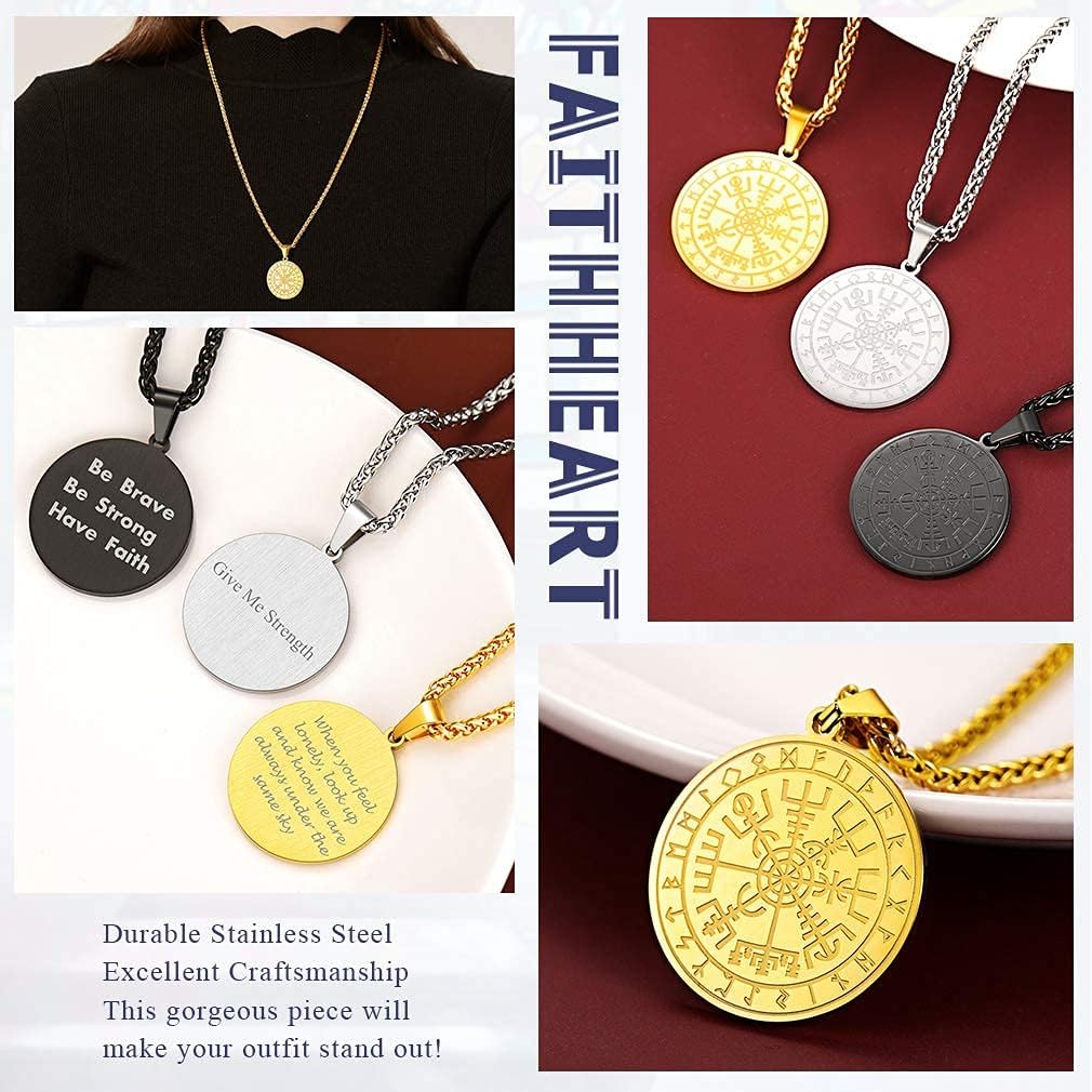 FaithHeart Wikingerhalskette für Herren, Vegvisir-Kompass, Edelstahl, Kette 55 + 5 cm, nordischer Mythologie-Schmuck
