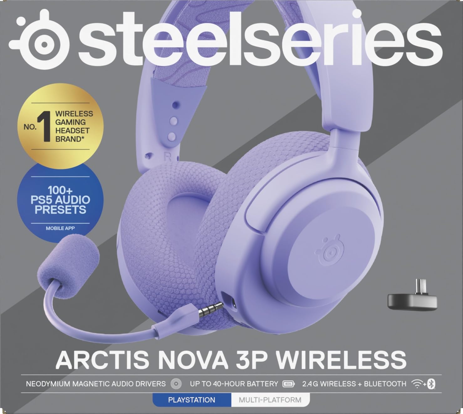 SteelSeries Arctis Nova 3P Wireless - PS5 Headset & PC Gaming Headset – App-Steuerung – 40 Std. Akku – Neodym-Magnet-Treiber – 2,4 GHz/Bluetooth – Abnehmbares Mikrofon – Für PS5, PC, Switch - Schwarz