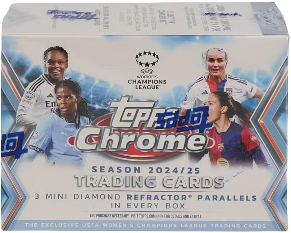 2024/25 Topps Chrome UEFA Damen Champions League Soccer Blaster Sammelkarte 7er-Pack Blaster-Box (3 Mini-Diamant-Refraktor-Parallelen pro Box)