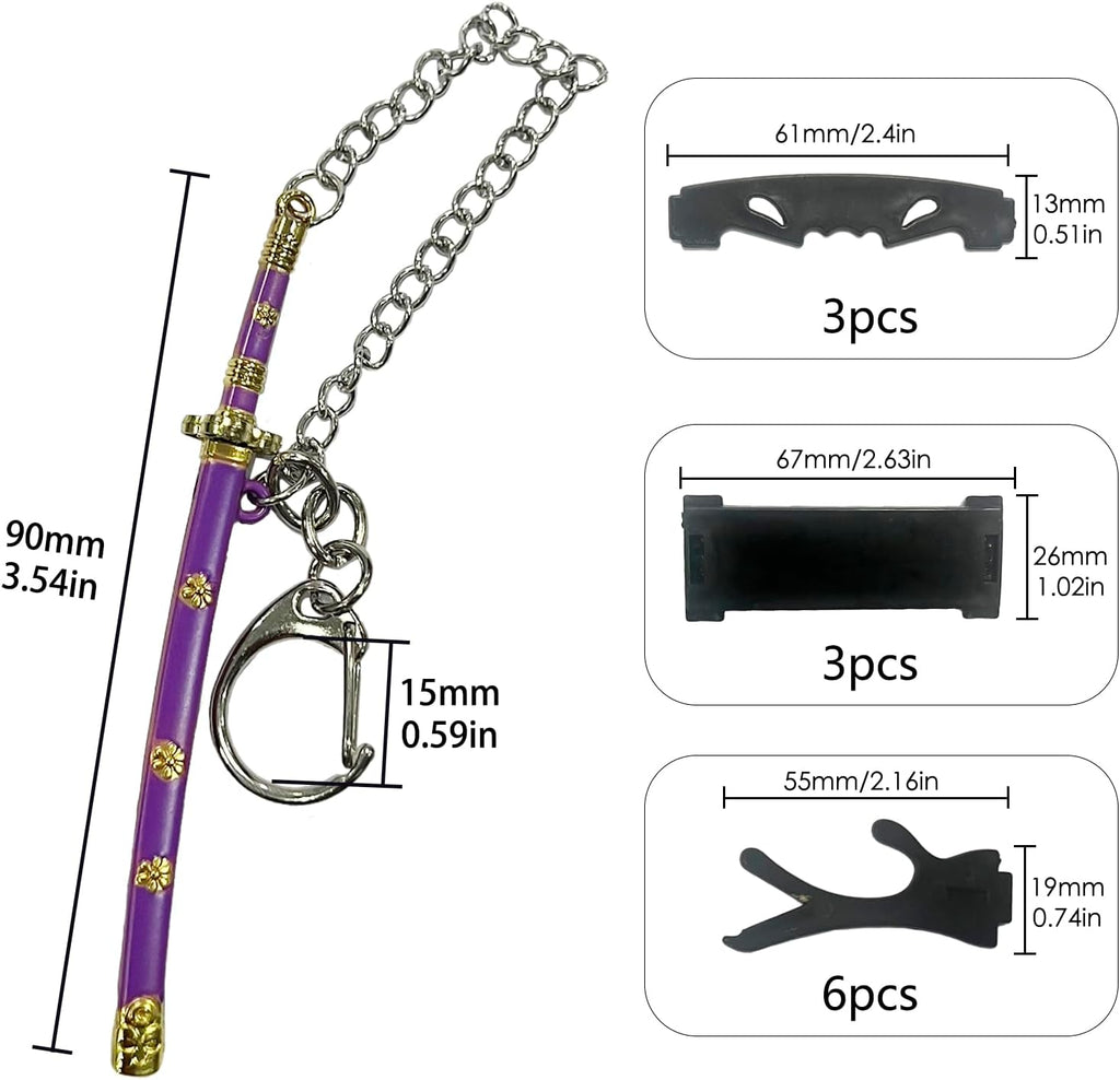 Anime Schlüsselanhänger Set – 3 Mini-Katana (9 cm) Legendäre Samurai-Schwerter – Wado Ichimonji, Sandai Kitetsu, Enma – Anime Merch – Geschenk & Deko