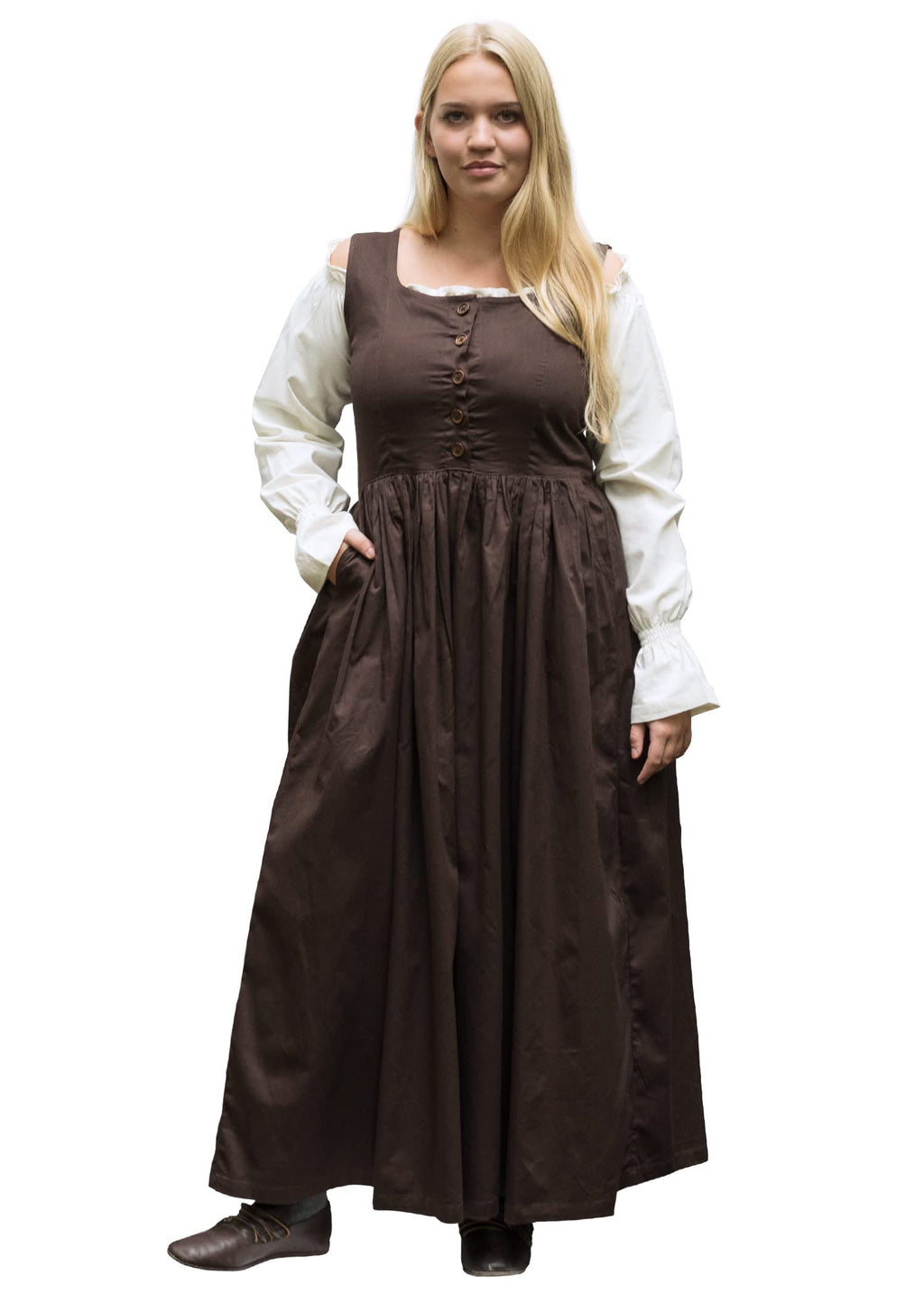 Battle-Merchant - Ärmelloses Mittelalter Kleid Lene für Damen - mit Taschen - Trägerkleid Bauernkleid Überkleid Mieder - Baumwolle