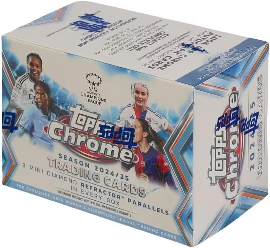 2024/25 Topps Chrome UEFA Damen Champions League Soccer Blaster Sammelkarte 7er-Pack Blaster-Box (3 Mini-Diamant-Refraktor-Parallelen pro Box)