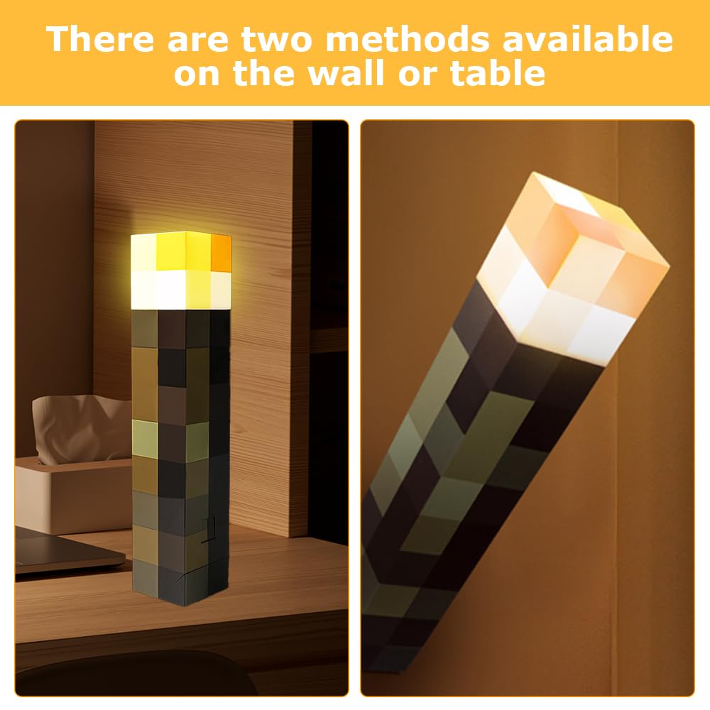 4 Farben Wall Fackel Nachtlicht, 28cm Lampe Fackel Wandlampe, Lampe Fackel beleuchtung mit Sound und Haken, USB wiederaufladbar für 3D Kinderzimmer Gaming Room, Decoration