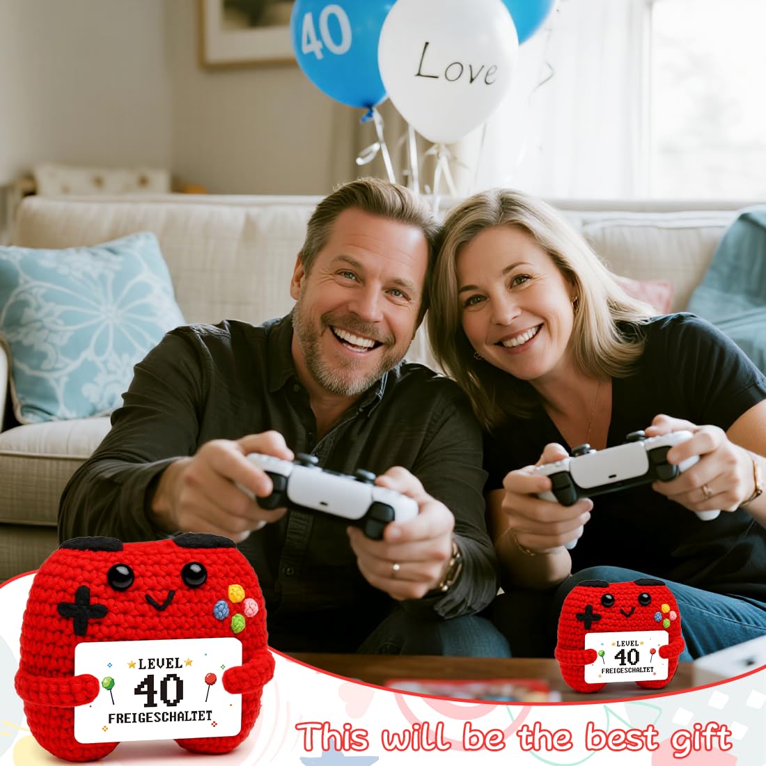 HUKUMA Gehäkelter Gamecontroller, EIN Gamer altert Nicht er levelt, Geschenk zum Geburtstag für Zocker, Pocket Hug Positive Plüsch,Lustige Kleines Geburtstagsgeschenk für Jungen, Nerds und Mädchen
