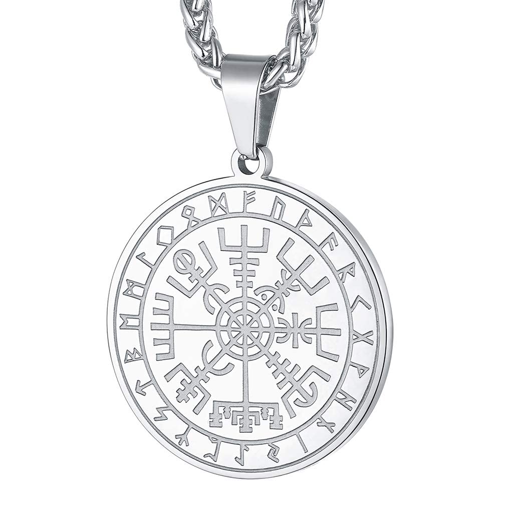 FaithHeart Wikingerhalskette für Herren, Vegvisir-Kompass, Edelstahl, Kette 55 + 5 cm, nordischer Mythologie-Schmuck
