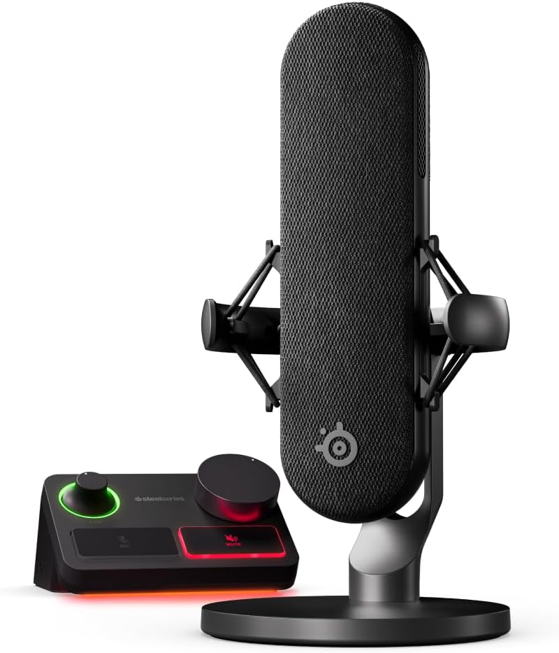 SteelSeries Alias Pro Kit – XLR-Mikrofon + Stream-Mixer – 3 Mal größere Kapsel fürs Gaming, Streaming und Podcasting – USB/XLR-Schnittstelle – Benutzerdefinierte Steuerung – RGB – Einzel- oder Dual-PC