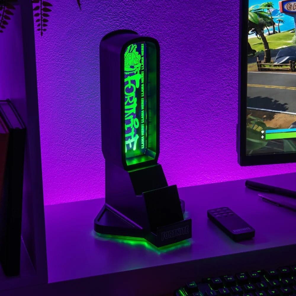 Fortnite 3-in-1 Kopfhörerständer und Technik-Ladestation mit Konsolen-Controller-Halterung und 2 USB-C-Ports, RGB-Farbwechsel-Lichtpanel, offiziell Lizenziertes Geschenk für Gamer | Paladone ...