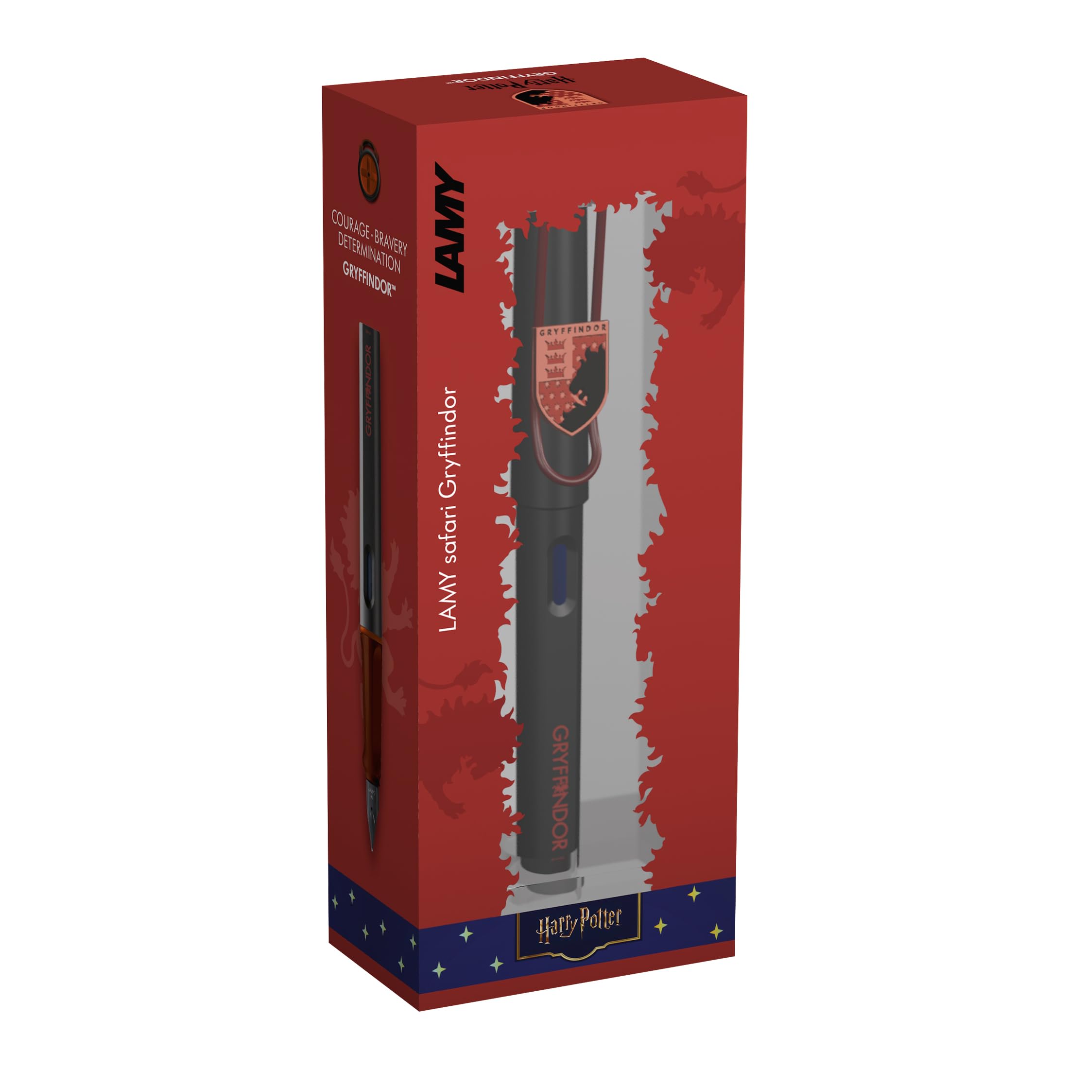 Lamy safari Harry Potter Gryffindor™ Füller – Special Edition Füllhalter mit Wappen des Hauses - Stahlfeder in Strichbreite M – mit ergonomischen Griff – inkl. Tintenpatrone T10 blau – Rechtshänder