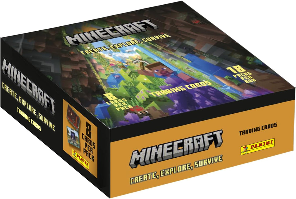 Panini Minecraft 004734BOX18F Sammelkarten 3-Create, Explore, Survive, Box mit 18 Taschen