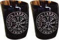 Hornbecher Vegvisir - Gravierter Becher aus Horn - Trinkhorn für Wikinger Met, 1 Stück (1er Pack), Schwarz
