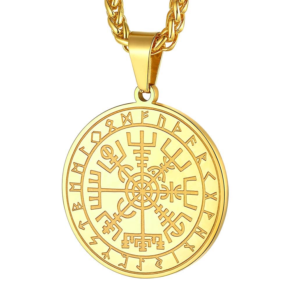 FaithHeart Wikingerhalskette für Herren, Vegvisir-Kompass, Edelstahl, Kette 55 + 5 cm, nordischer Mythologie-Schmuck