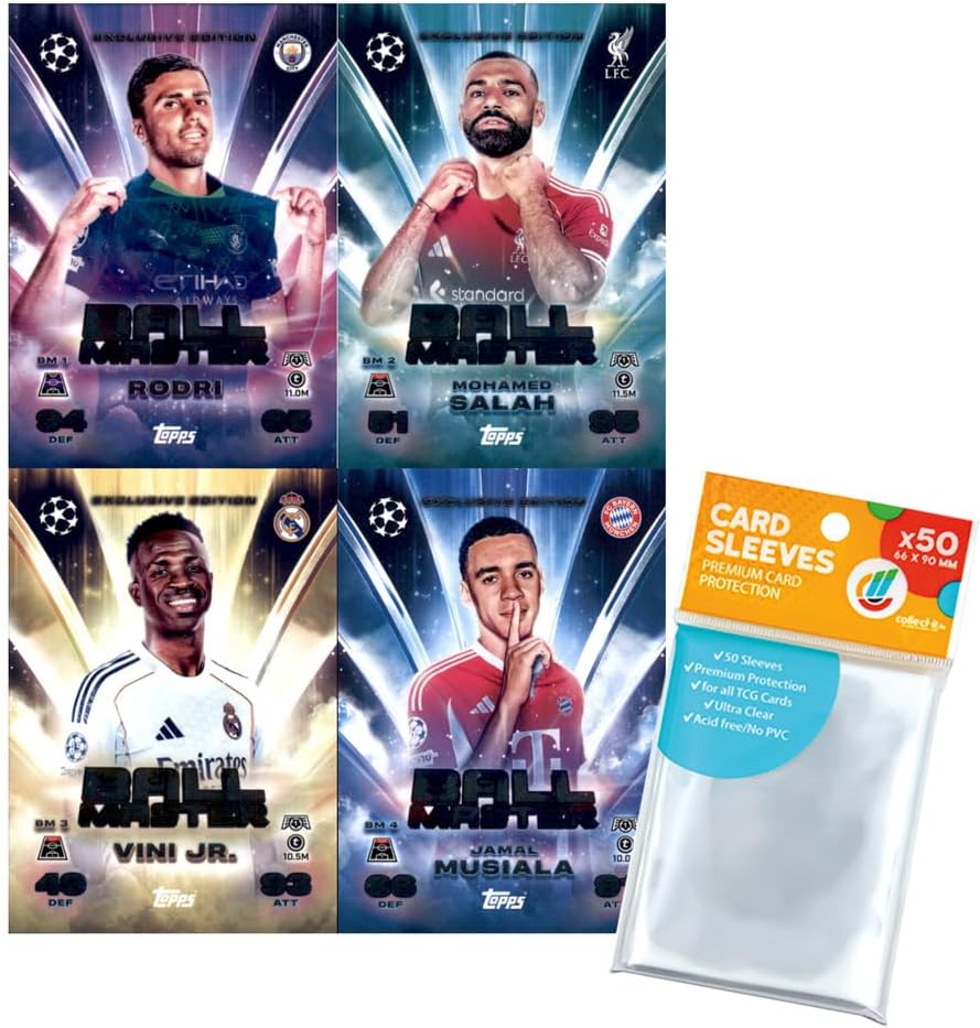 Bundle mit Topps Match Attax Champions League 2025/26 Trading Cards + Exklusive Collect-it Hüllen (Alle 4 Ball Master Karten)
