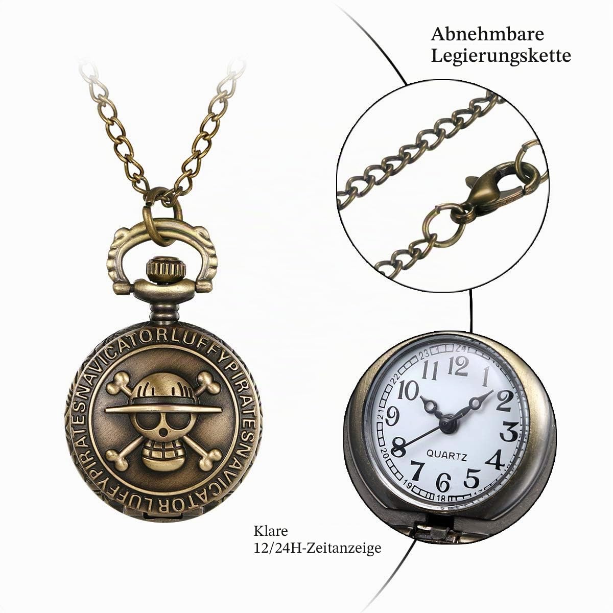 JewelryWe Taschenuhr Herren Damen Vintage: Retro Analog Quarz Kettenuhr Uhr Umhängeuhr mit Halskette Kette Pocket Watch Bronze Unisex Geschenk